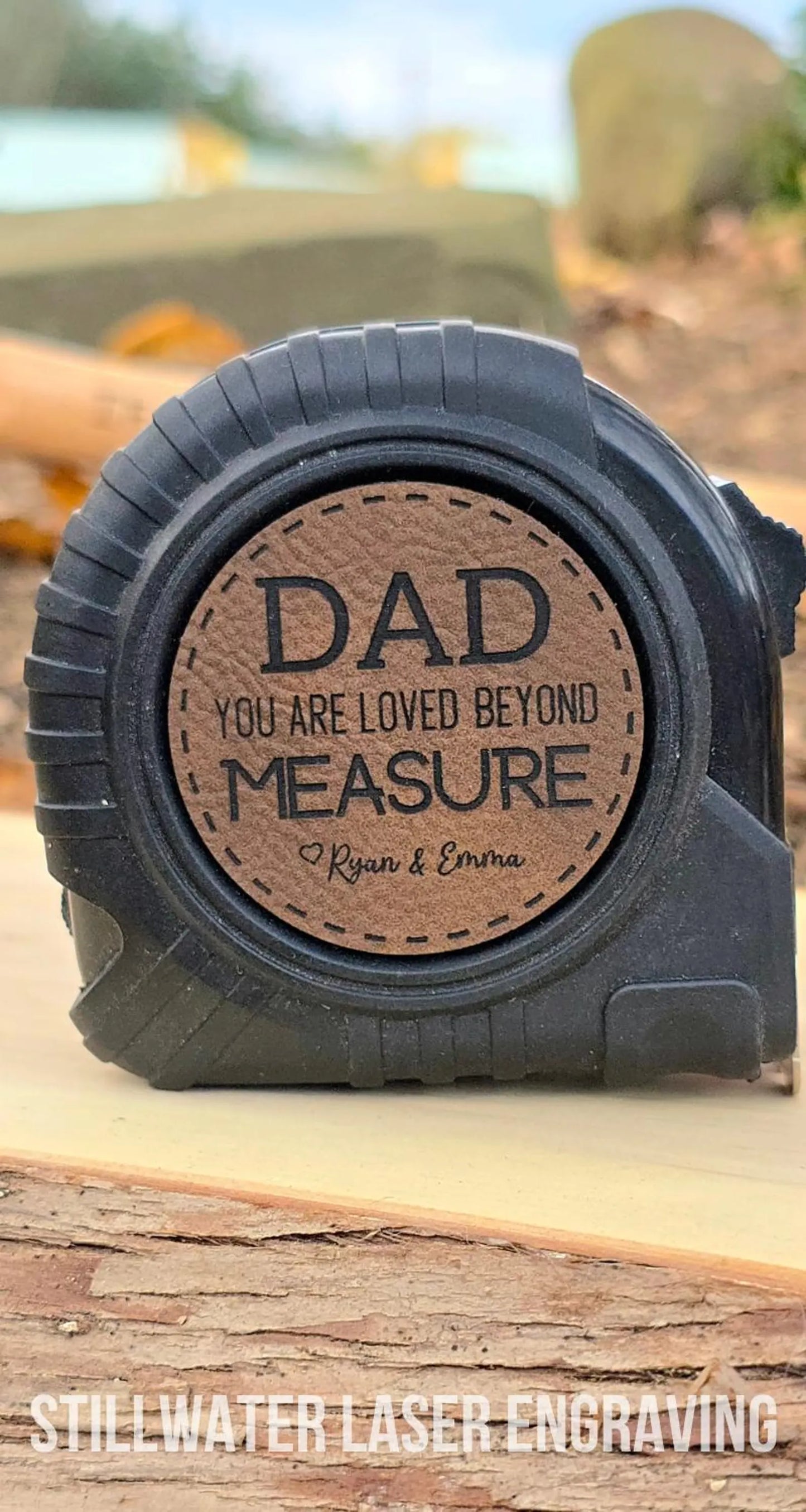 Personalized Tape Measure With Engraved Leather Patch