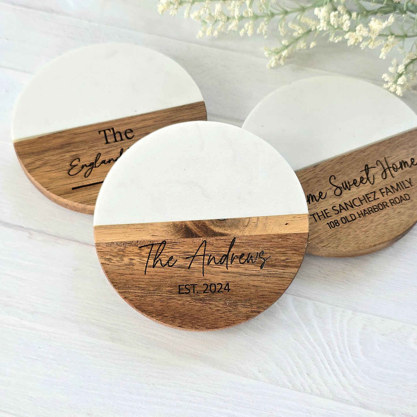 Acacia Wood + Marble Coasters