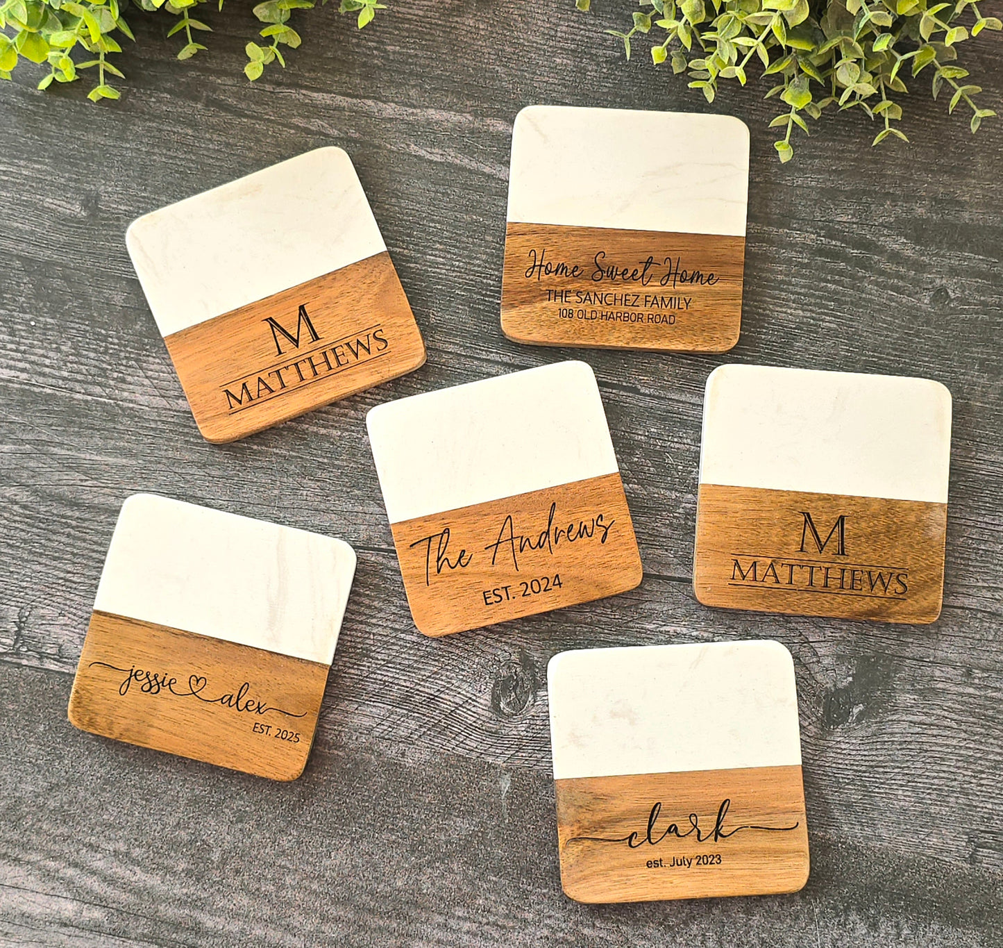 Acacia Wood + Marble Coasters