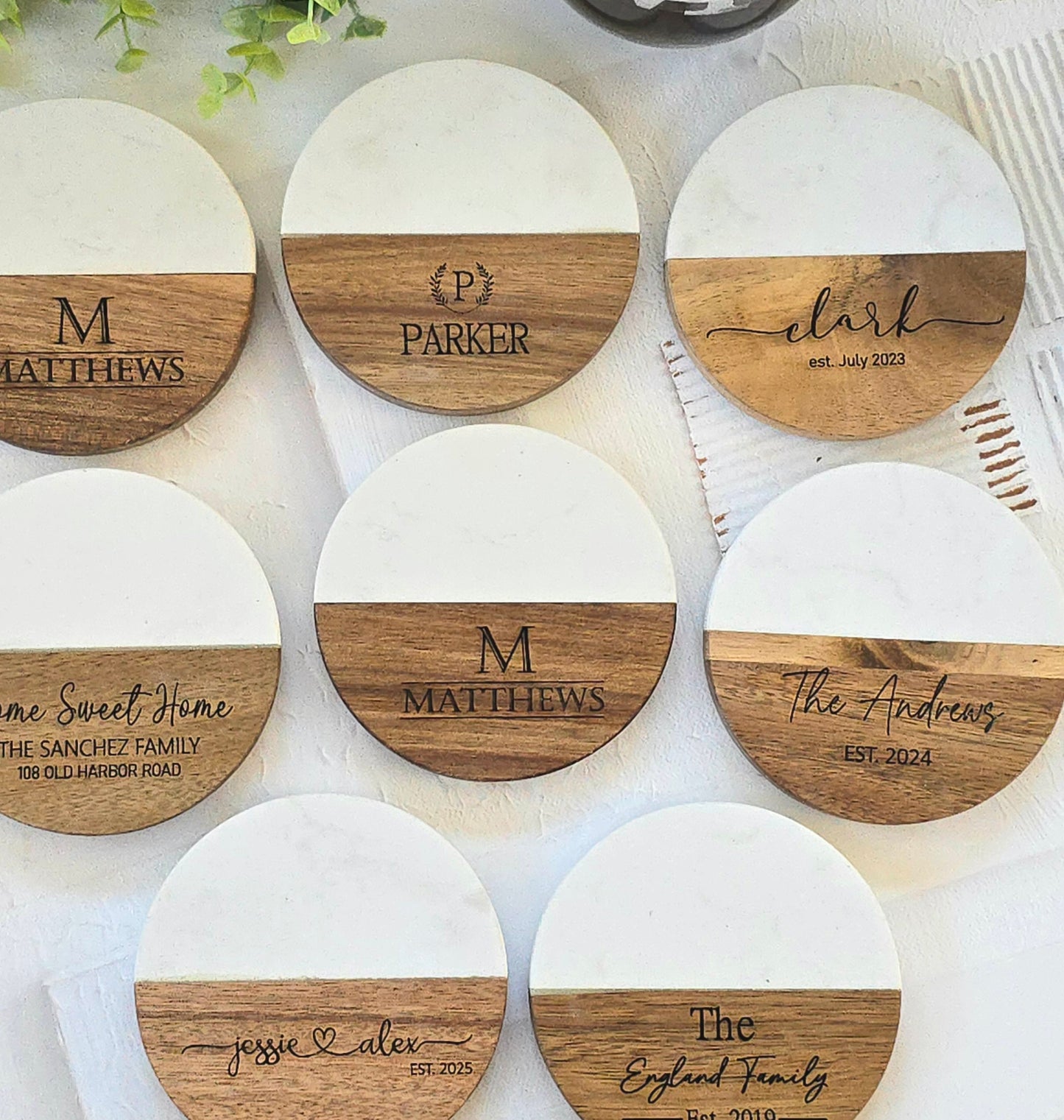 Acacia Wood + Marble Coasters