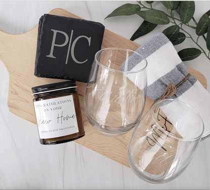 Custom Gift Basket Maple Board + Glasses