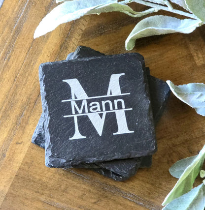 Personalized Slate Coasters – Engraved Monogram or Name