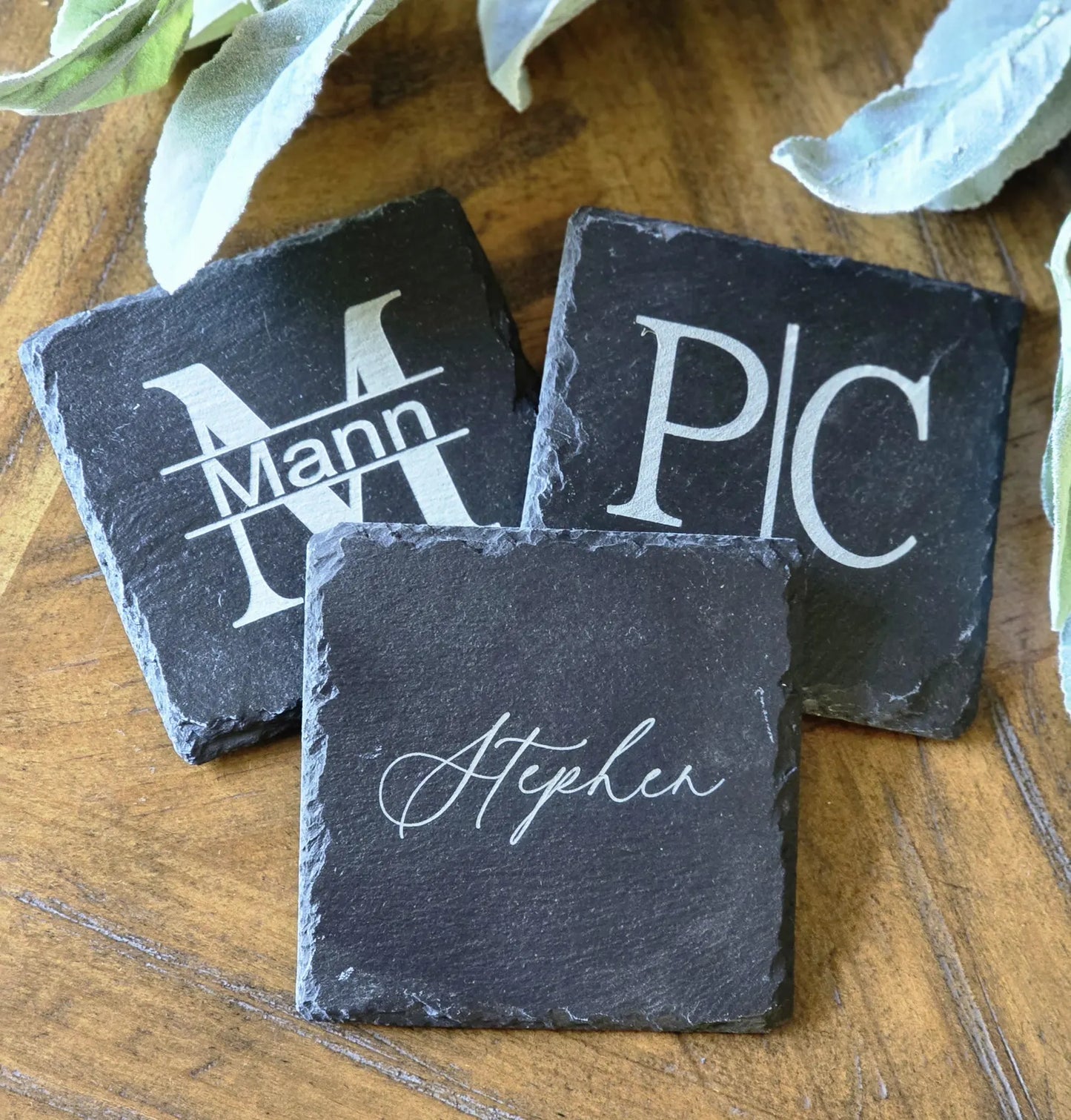 Personalized Slate Coasters – Engraved Monogram or Name
