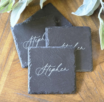 Personalized Slate Coasters – Engraved Monogram or Name
