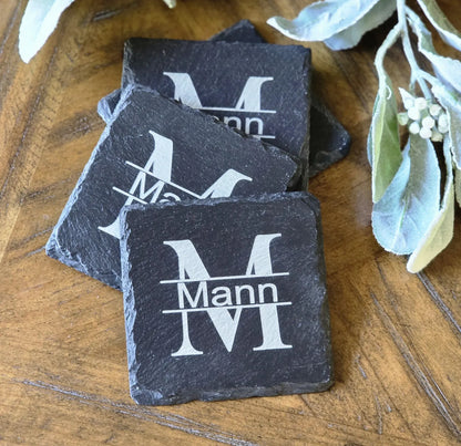 Personalized Slate Coasters – Engraved Monogram or Name