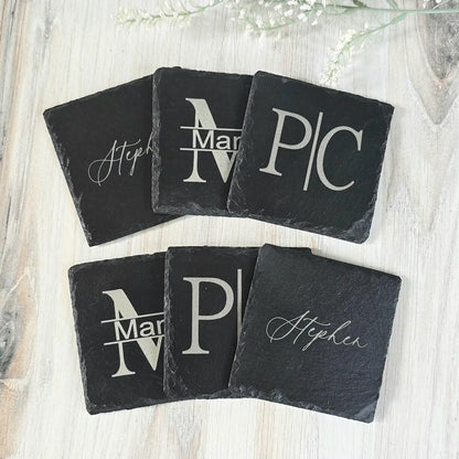 Personalized Slate Coasters – Engraved Monogram or Name