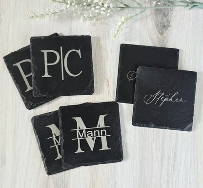 Personalized Slate Coasters – Engraved Monogram or Name