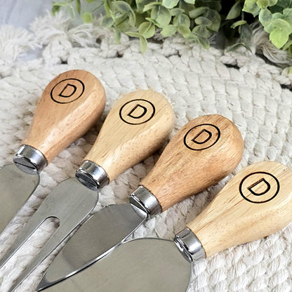 Personalized Cheese Knife Set – Engraved Wooden Handle