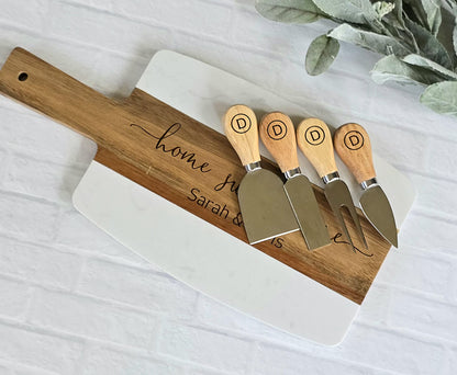 Personalized Cheese Knife Set – Engraved Wooden Handle