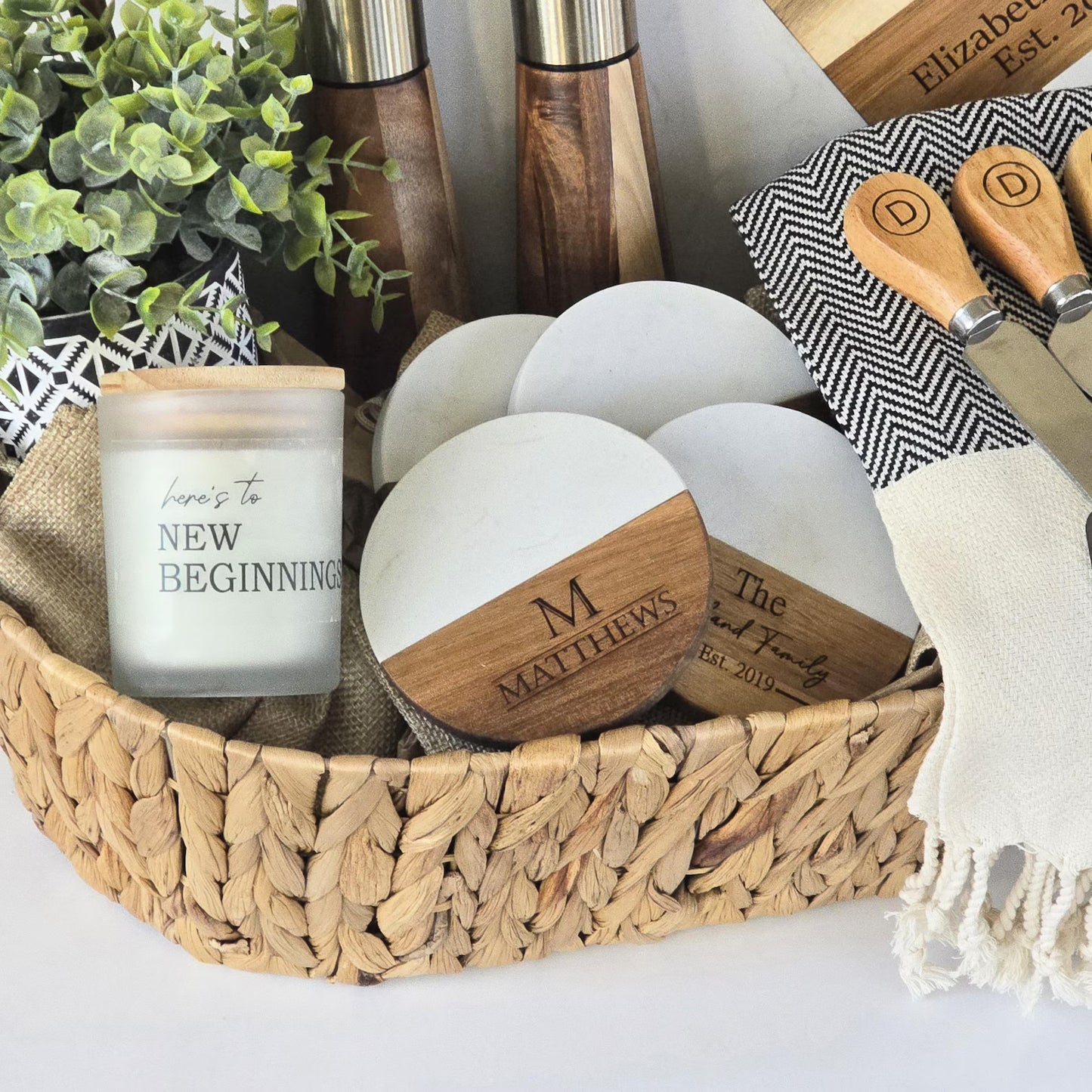 Custom Gift Basket – Marble Board + Kitchen Essentials