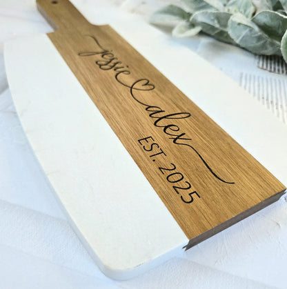 Personalized Marble & Acacia Cutting Board – With Engraved Coaster Set