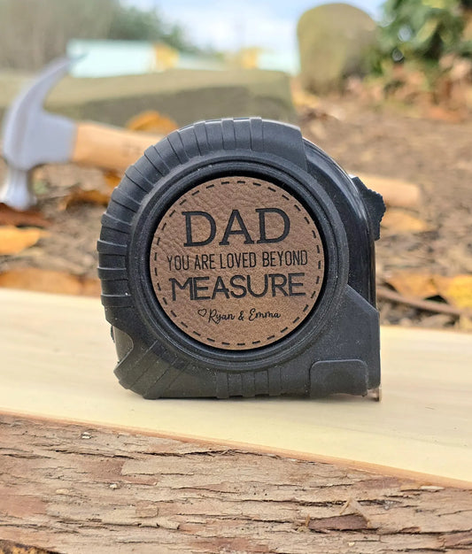 Personalized Tape Measure With Engraved Leather Patch