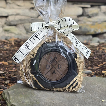 Personalized Tape Measure With Engraved Leather Patch