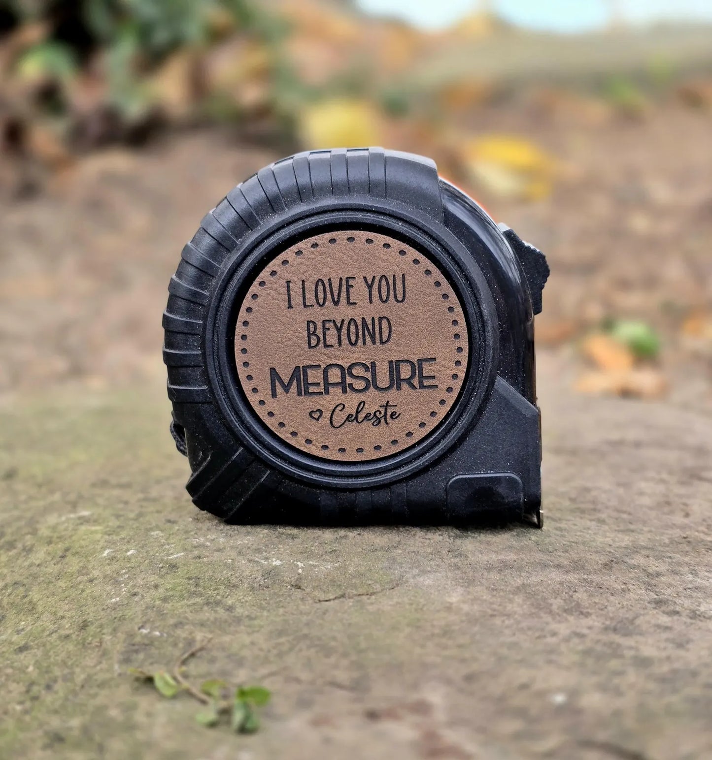 Personalized Tape Measure With Engraved Leather Patch