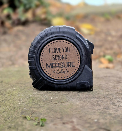 Personalized Tape Measure With Engraved Leather Patch