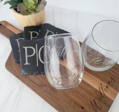 Custom Gift Basket Walnut Board + Glasses