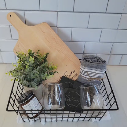 Custom Gift Basket Maple Board + Glasses